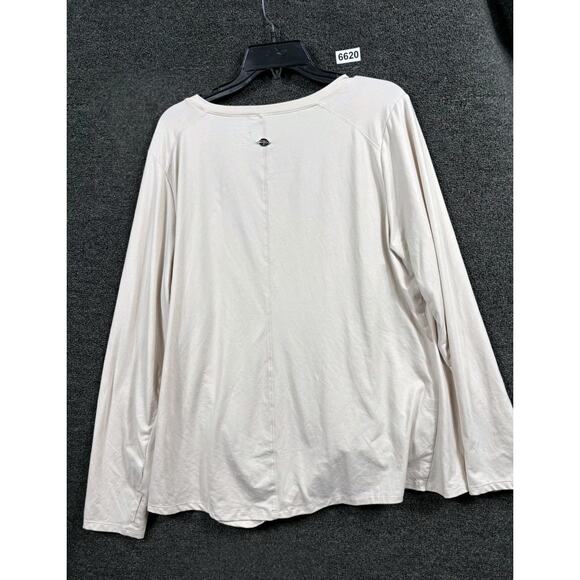 Tahari Sport Knotted Top Plus Size 2X Ivory Long Sleeve Slit Active Shirt - Picture 2 of 5